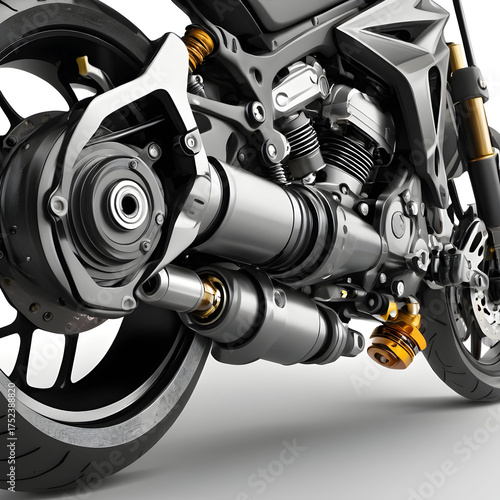 Black Motorcycle Rear Shock Absorber — Isolated on White Background