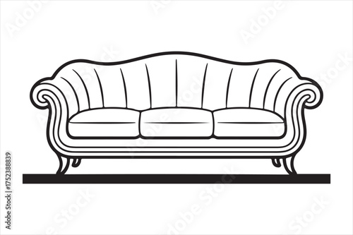 Elegant chesterfield sofa line art silhouette a white background