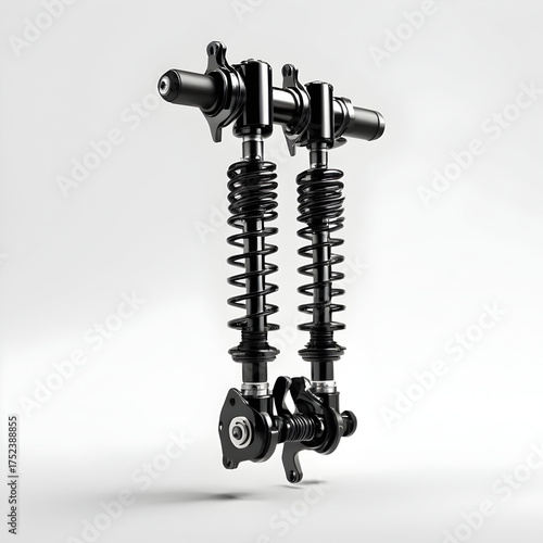 Black Motorcycle Rear Shock Absorber — Isolated on White Background