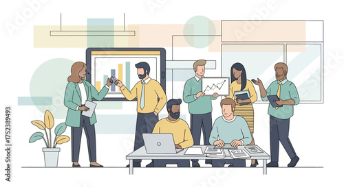 Business Meeting and Presentation with Diverse Team Collaborating and Discussing Strategy