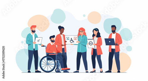 Diverse group of people collaborating on accessibility and inclusion initiatives.