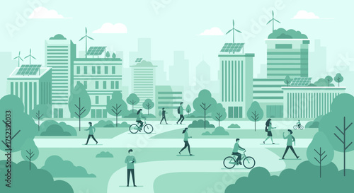 People enjoying an active lifestyle in a sustainable green city park.