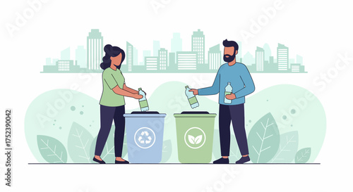 People recycling plastic bottles in a sustainable environment for a better future.