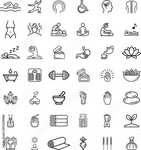 Minimalist Line Icons: Wellness, Spa, Yoga, and Holistic Health