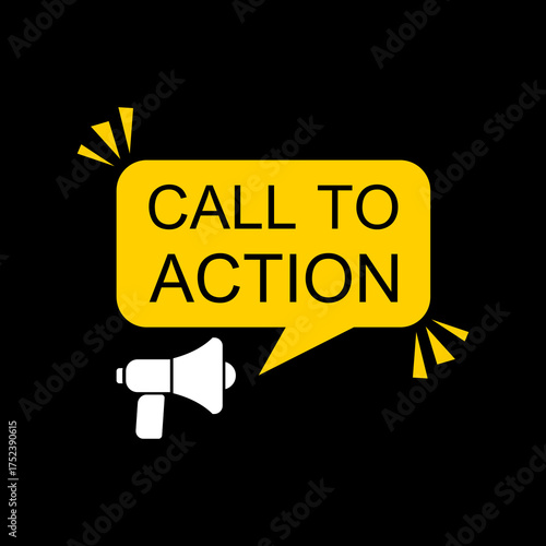 Call to action speech bubble icon isolated on black background