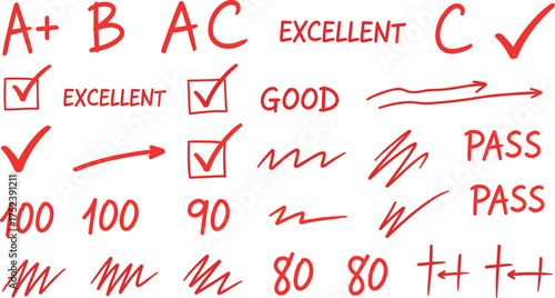 School Grades in Red Ink A+ to Passing Marks for Academic Assessment