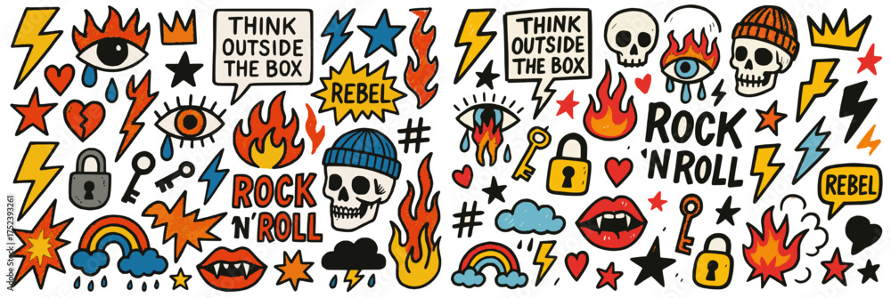 Fototapeta premium Punk Pop Collage of Rebellious Symbols and Motivational Phrases for Urban Design