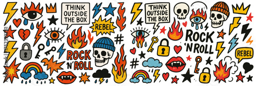 Punk Pop Collage of Rebellious Symbols and Motivational Phrases for Urban Design
