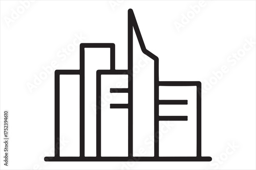 Modern cityscape buildings line art icon silhouette a white background