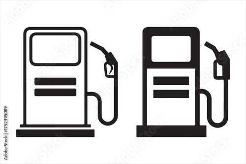 Simple outline gas pump icons set silhouette a white background
