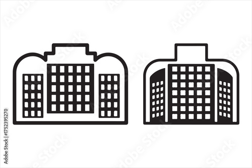 Modern building icons isolated graphics art silhouette a white background