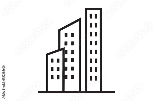 Modern cityscape skyline tall buildings icon silhouette a white background
