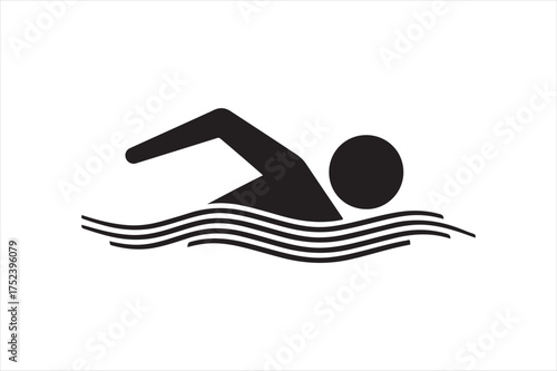 Iconic silhouette of a swimmer in water silhouette a white background