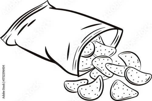 Bag of potato chips spilling out snack food