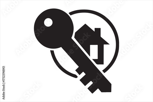House key symbol representing home ownership silhouette a white background