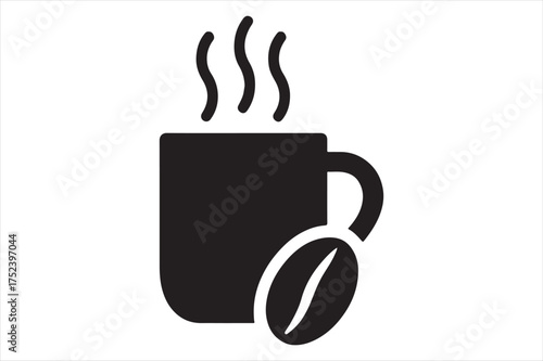 Hot coffee cup with coffee bean icon silhouette a white background
