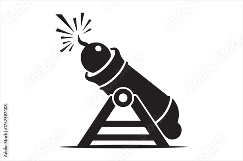 Black cannon firing explosion graphic symbol silhouette a white background