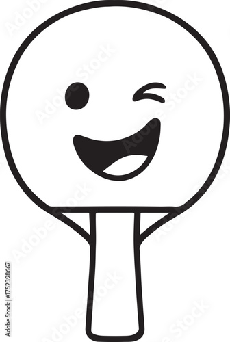 Happy ping pong paddle face emoji icon silhouette a white background