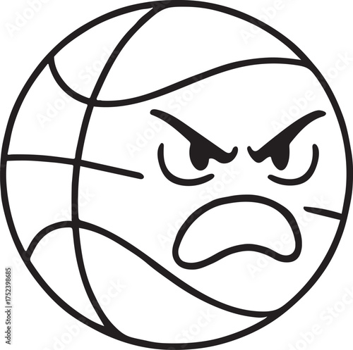 Angry basketball character face line art silhouette a white background