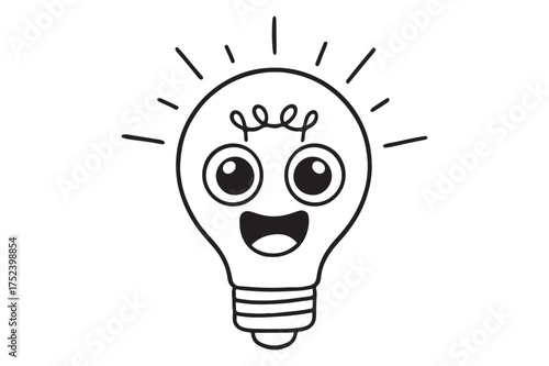 Cute kawaii light bulb character with idea symbol silhouette a white background
