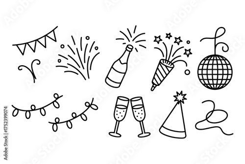 Vector art of set of party doodles vector illustration for decoration