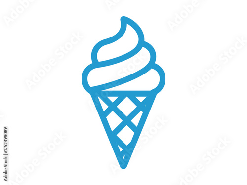 Vector art of blue ice cream cone in a simple line drawing