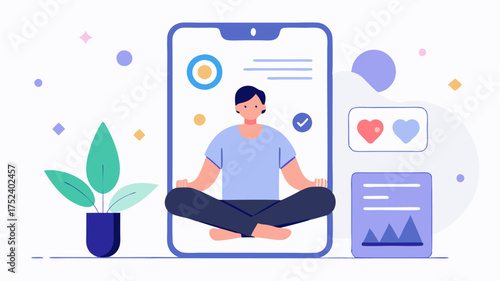 A health and wellness app screen showcasing meditation sessions user engagement stats and personalized recommendations within an inviting interface.