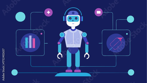 An AI assistant displayed on a transparent holographic screen interpreting user commands and displaying realtime information while seamlessly integrating with various smart