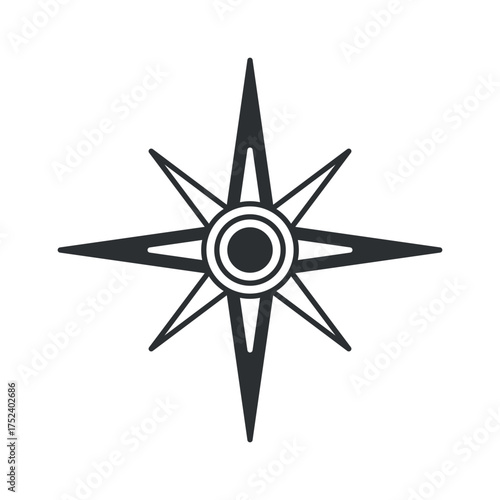 Star shape compass rose black-and-white