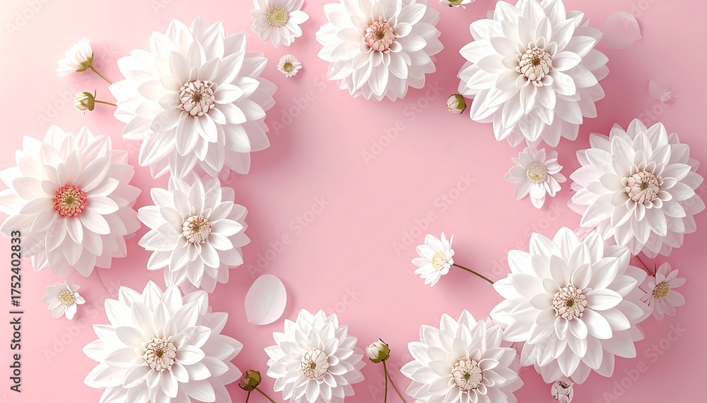 Fototapeta premium Floral frame on pink background