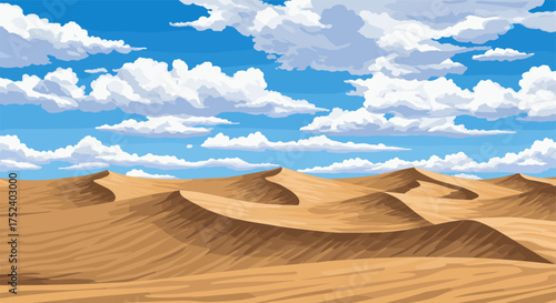 Majestic desert landscape with blue sky and clouds in flat design