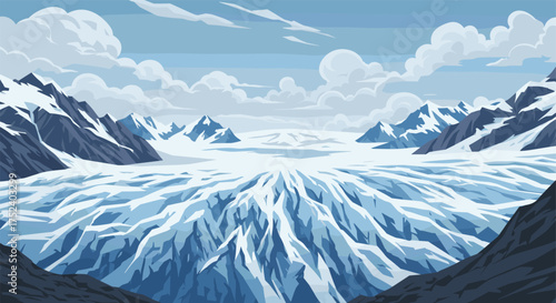 Majestic glacier landscape with snowy mountains and sky