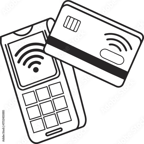  Contactless Payment Icon – Credit Card & POS Terminal Outline Vecto