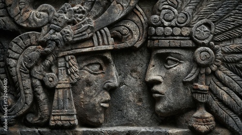 Wallpaper Mural Ancient Mayan Stone Carvings Depicting Faces and Intricate Details. Torontodigital.ca