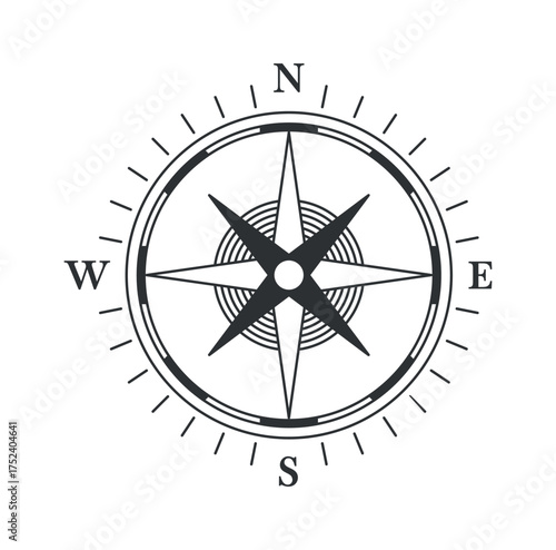 Compass pointing adventure direction black-and-white