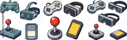 Isometric Pixel Art Console Gaming Accessories Set
