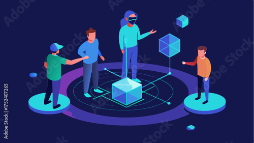 A virtual reality environment where users interact with a holographic 3D printing model illustrating immersive design and modification capabilities.