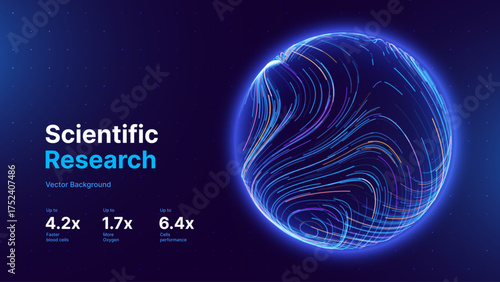 Biology Cell Scientific Medical Research Background. Abstract Science 3D Blue Sphere Backdrop. Digital Globe with Particles Effect. Vector Illustration.