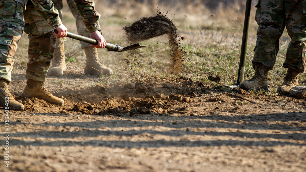 Fototapeta premium Soldiers Shovel Dirt