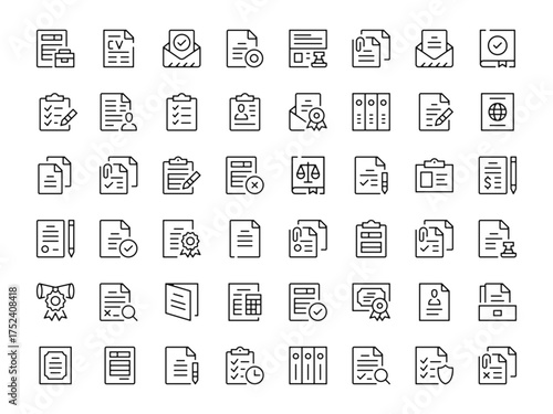 Legal documents icon set. Vector line icons collection. Outline symbols. Modern design