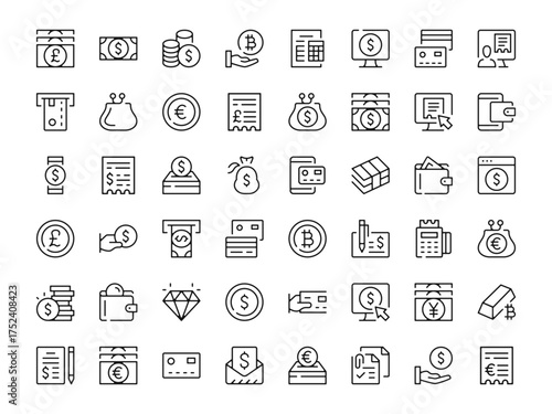 Payment icon set. Vector line icons collection. Outline symbols. Modern design