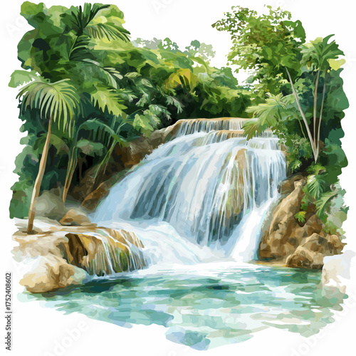 Dunn?s River Falls. Dunn?s River Falls hand drawn watercolor illustration