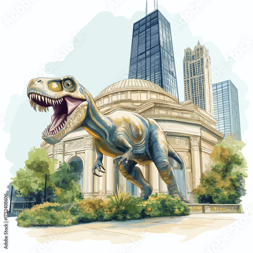 Field Museum of Natural History. Field Museum of Natural History hand drawn watercolor illustration