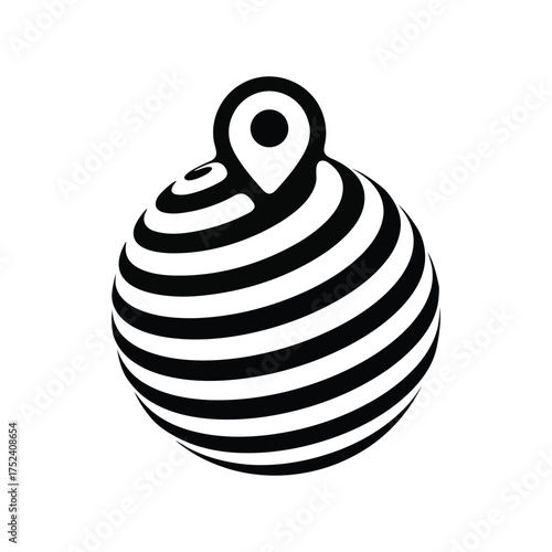 Vector art of stylized globe with location pin symbol for global positioning system and navigation