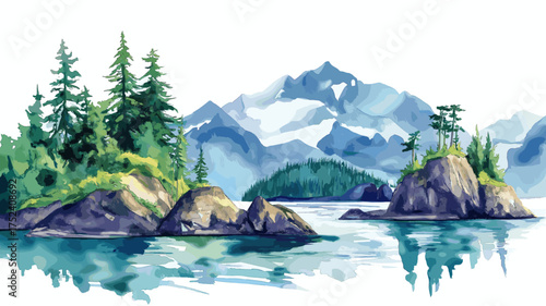 Kenai Fjords National Park. Kenai Fjords National Park hand drawn watercolor illustration