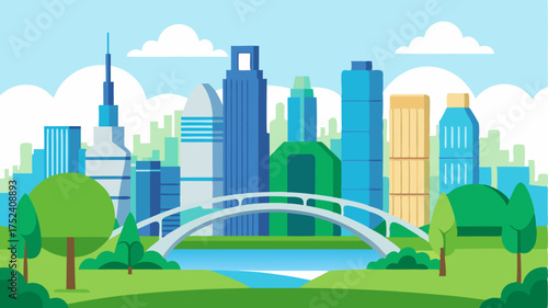 A panoramic skyline view of a modern city with skyscrapers bridges and green parks illustrating urban exploration and contemporary attractions.