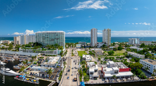 panoramic drone aerial drone view of Pompano Beach, Florida with city