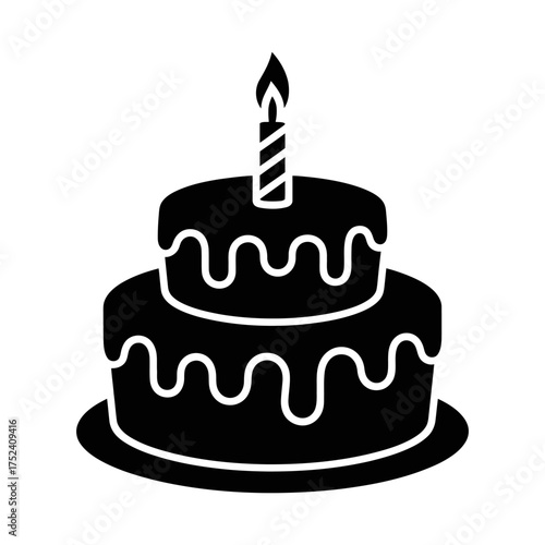 Simple Vector of Birthday Cake and Candle Icon