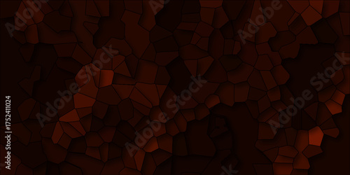 Dark abstract mosaic of irregular polygons with deep red and orange highlights and strong shadow effects creating a dramatic textured background for moody graphic design and artistic visuals