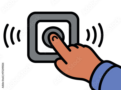 Vector art of cartoon hand pressing a doorbell button